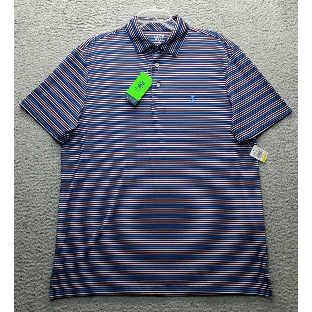 IZOD Golf Swingflex Elite Polo Shirt Mens M Multi Striped Short Sleeve Popover